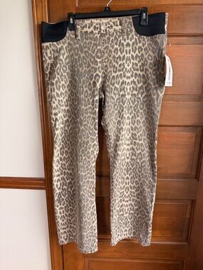 Haute Mama Maternity Jeans Pants Straight Leg Leopard Print Pull On